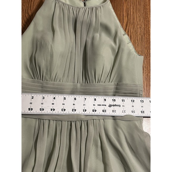 Azazie Bonnie A-Line Keyhole Ruched Chiffon Dress Gown Dusty Sage Sz C Custom - Picture 9 of 10